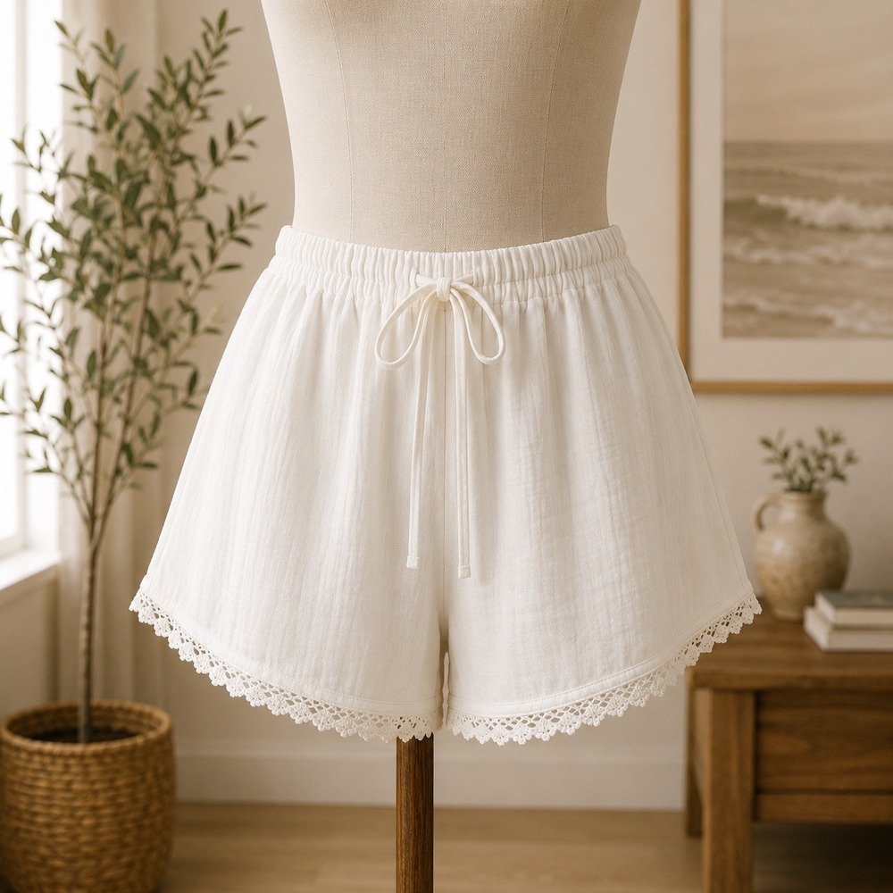 Shein Sleep Shorts Womens Small White Lace Trim Elastic Waist Pajama Bottoms